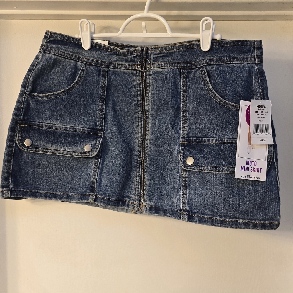 NWT Denim Moto Mini Skirt with Pockets